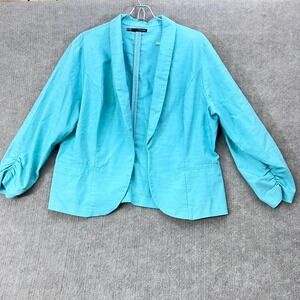 Maurices XXL Blue Open Front Blazer Ruched 3/4 Sleeve‎ Cotton Blend